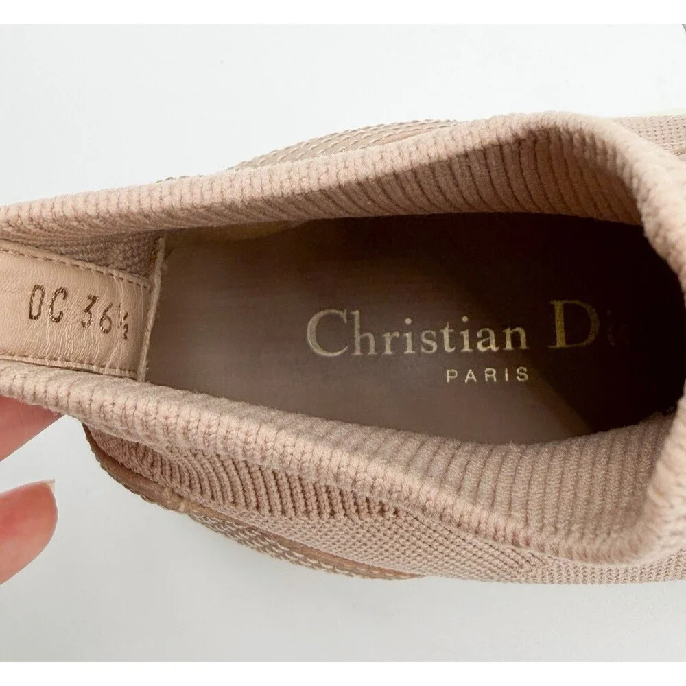 Dior Walk'n'Dior Logo Pull On Hight Top Sneakers Beige Knit EU 36.5 US 6.5